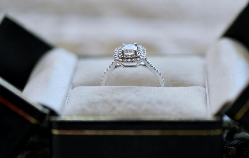 1 Ct Cushion Cut White Diamond White Gold Over On 925 Sterling Silver Double Halo Engagement Ring