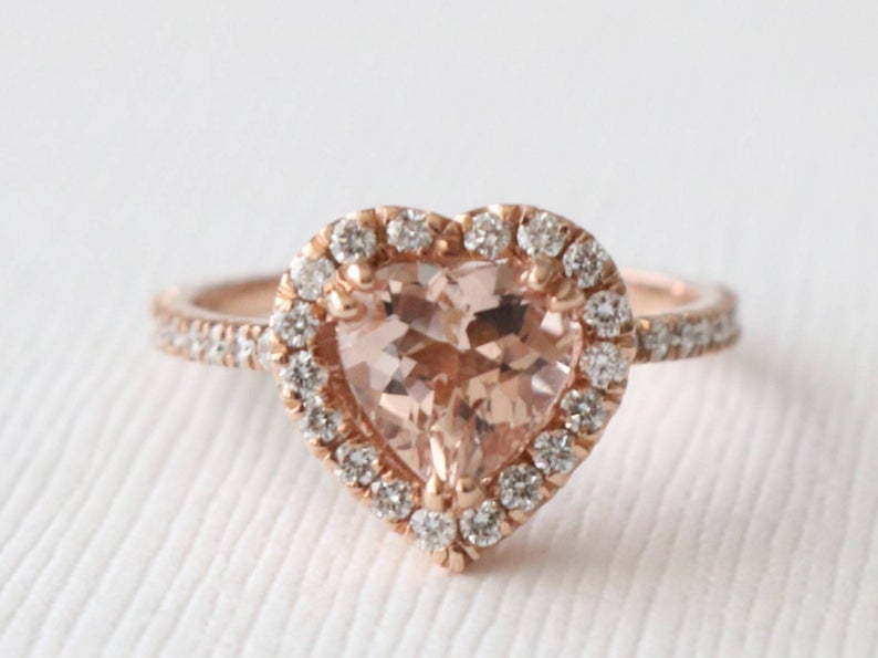 2 CT Heart Cut Morganite Diamond 925 Sterling Silver Halo Engagement Ring