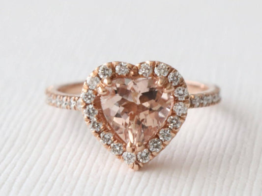 2 CT Heart Cut Morganite Diamond 925 Sterling Silver Halo Engagement Ring