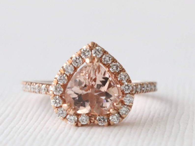 2 CT Heart Cut Morganite Diamond 925 Sterling Silver Halo Engagement Ring