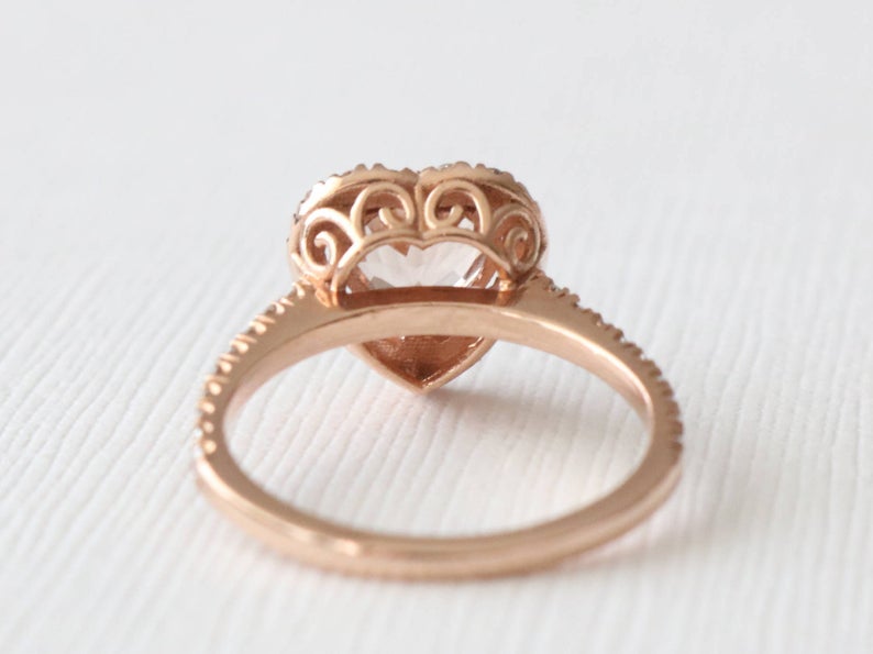 2 CT Heart Cut Morganite Diamond 925 Sterling Silver Halo Engagement Ring