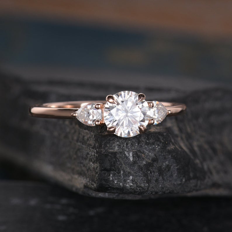 1.25 Ct Round & Pear Cut Three-Stone Promise Gift Ring In 925 Sterling Silver