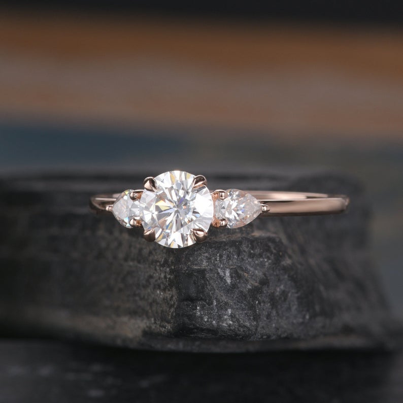1.25 Ct Round & Pear Cut Three-Stone Promise Gift Ring In 925 Sterling Silver
