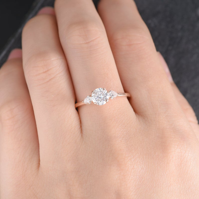 1.25 Ct Round & Pear Cut Three-Stone Promise Gift Ring In 925 Sterling Silver