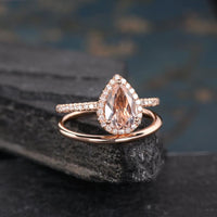 2.50 Ct Pear Cut Peach Morganite Rose Gold Over On 925 Sterling Silver Engagement Bridal Ring Set
