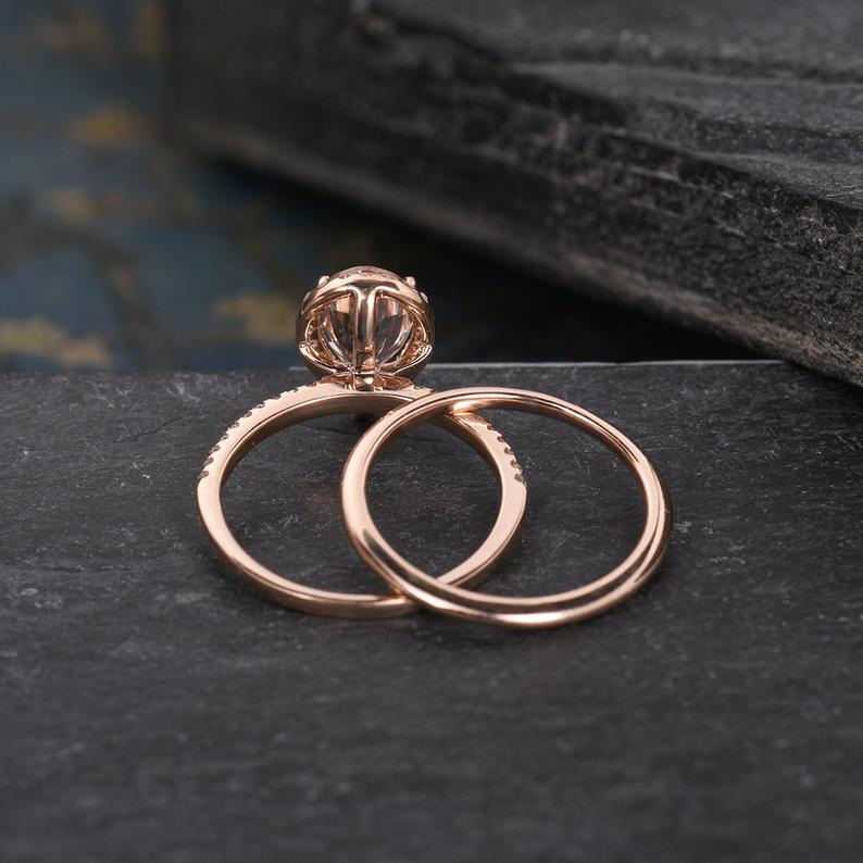 2.50 Ct Pear Cut Peach Morganite Rose Gold Over On 925 Sterling Silver Engagement Bridal Ring Set