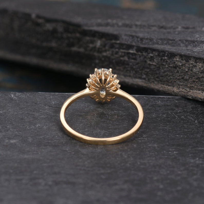 1.75 Ct Oval Cut Aquamarine Yellow Gold Over On 925 Sterling Silver Halo Anniversary Gift Ring