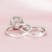2 CT Round Cut Morganite Diamond 925 Sterling Silver Halo Wedding Bridal Ring Set