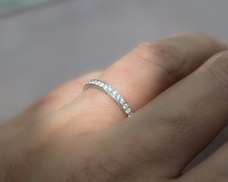 1.20 CT Round Cut Diamond White Gold Over On 925 Sterling Silver Eternity Band Pave Set Ring