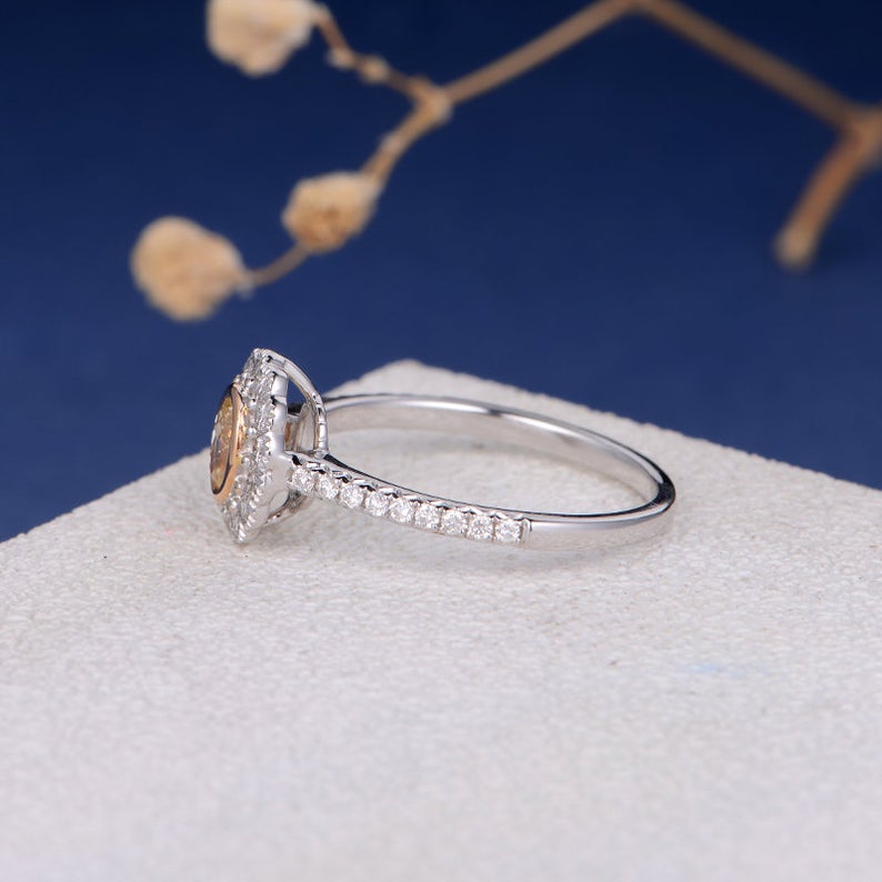 1.75 Ct Oval Cut Yellow Citrine & Round CZ Halo Engagement Ring In 925 Sterling Silver