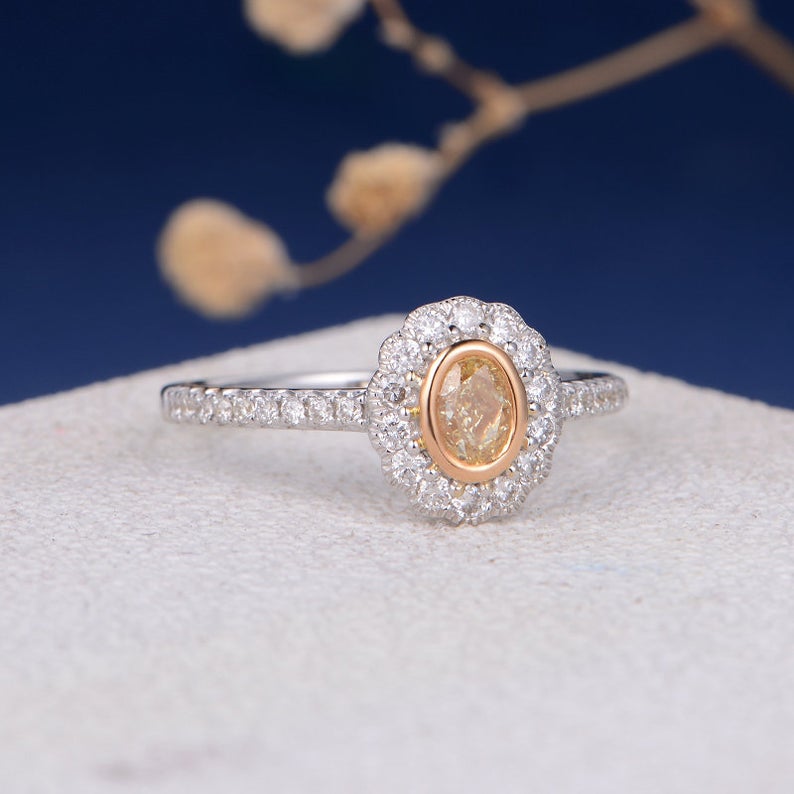1.75 Ct Oval Cut Yellow Citrine & Round CZ Halo Engagement Ring In 925 Sterling Silver