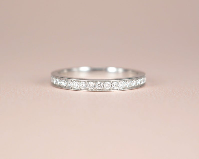 1.20 CT Round Cut Diamond White Gold Over On 925 Sterling Silver Eternity Band Pave Set Ring