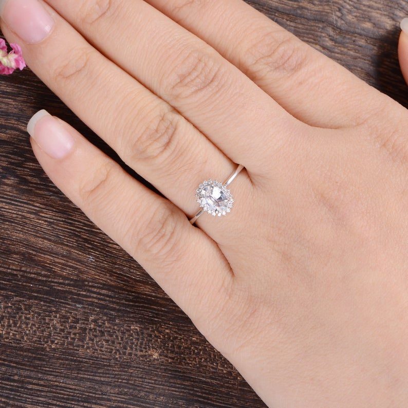 1 CT Oval Cut White Sapphire Diamond White Gold Over On 925 Sterling Silver Halo Woman Wedding Ring
