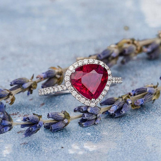 1.75 Ct Trillion Cut Red Ruby Halo Anniversary Gift Ring In 925 Sterling Silver