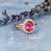 1.50 Ct Oval Cut Pink Ruby Rose Gold Over On 925 Sterling Silver Halo Engagement Ring