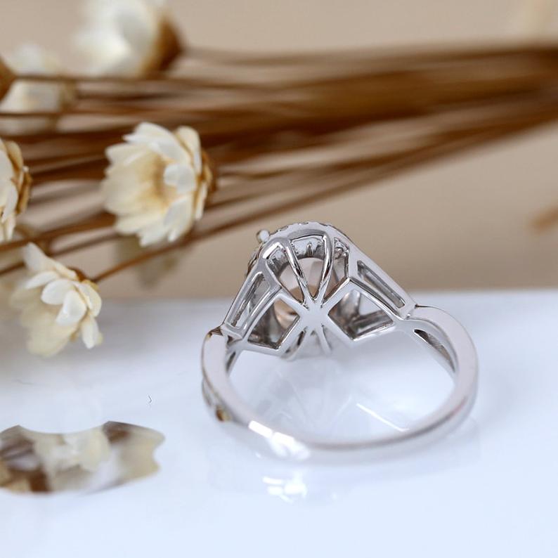 1 CT Oval Cut Peach Morganite Diamond White Gold Over On 925 Sterling Silver Halo Wedding Ring