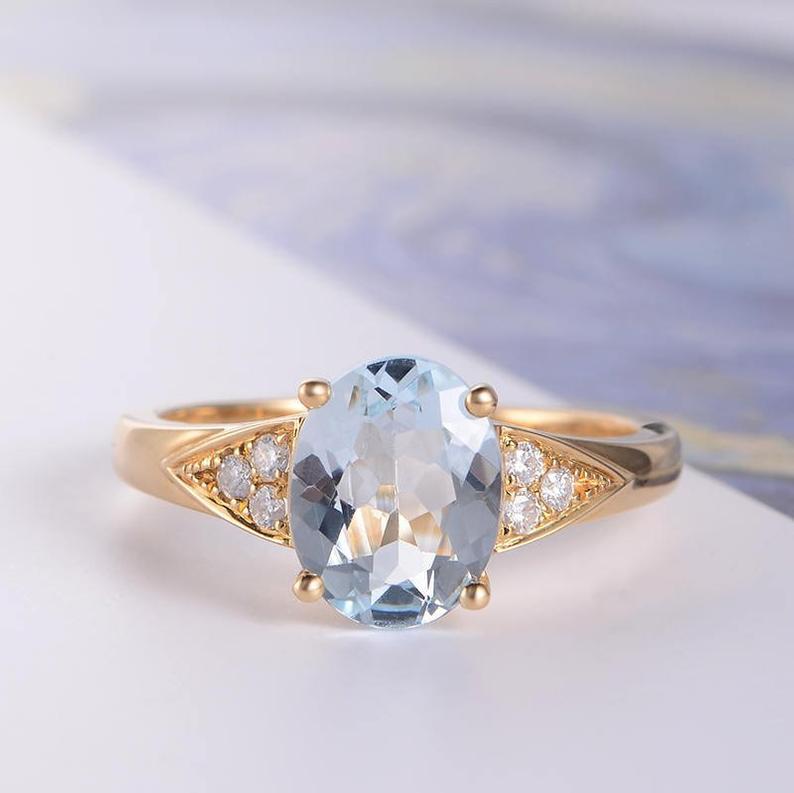 1.20 Ct Oval Cut Aquamarine 925 Sterling Silver Solitaire W/Accents Anniversary Gift Ring