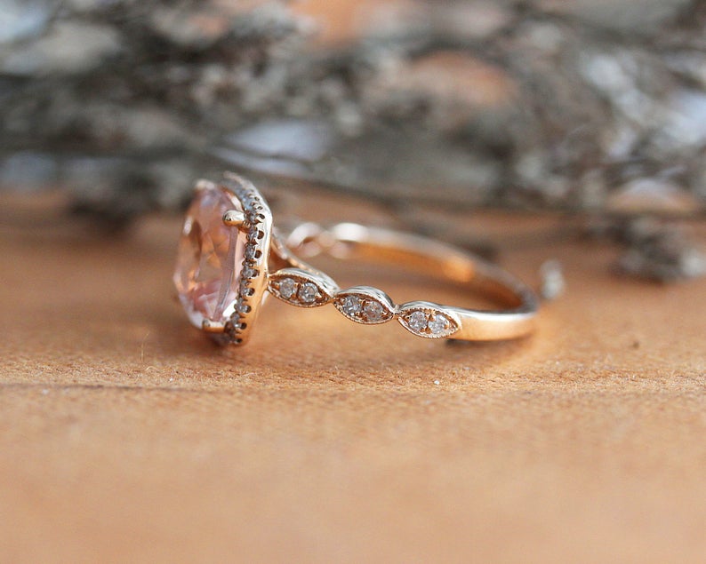 2 CT Cushion Cut Pink Morganite Diamond 925 Sterling Silver Halo Engagement Ring