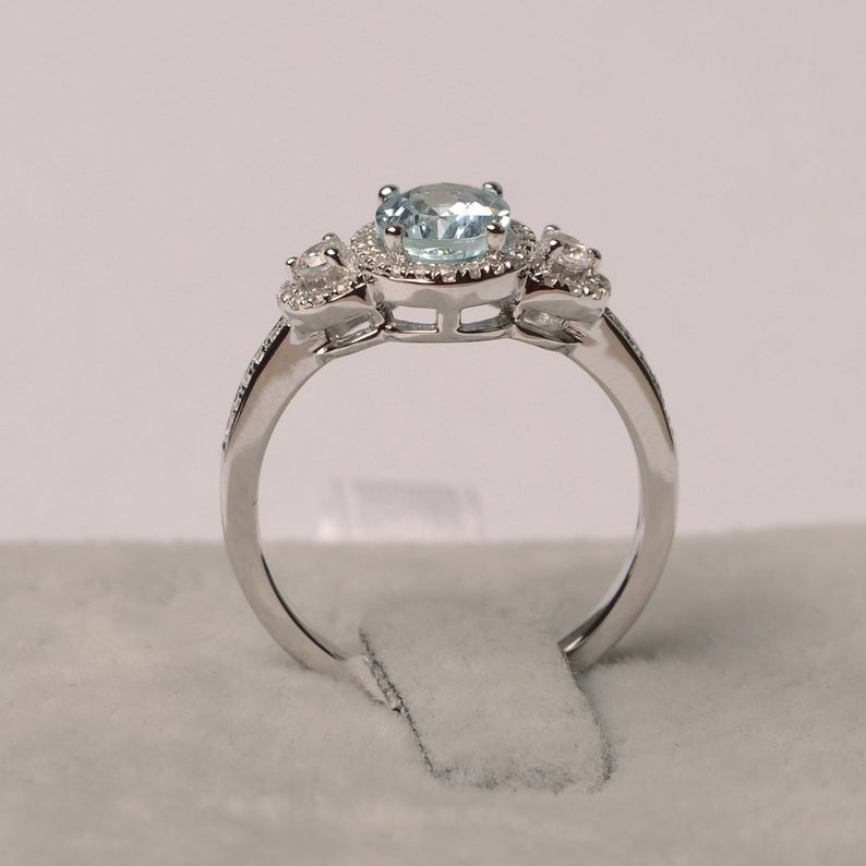 1 CT Oval Cut Aquamarine Diamond White Gold Over On 925 Sterling Silver Halo Engagement Ring For Women