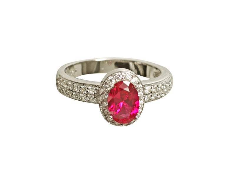 1 CT Oval Cut Red Ruby Diamond 925 Sterling Women Halo Anniversary Ring