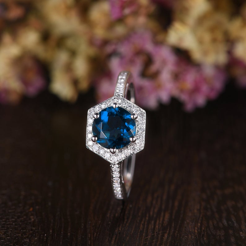 1 CT Round Cut Blue Sapphire Diamond 925 Sterling Silver Halo Anniversary Gift For Women