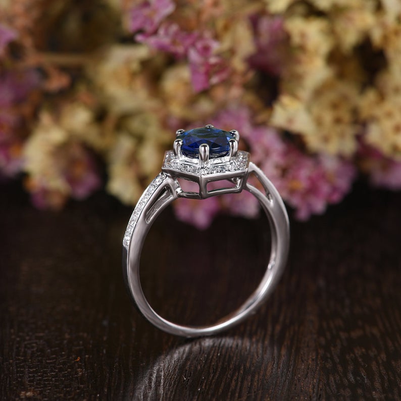 1 CT Round Cut Blue Sapphire Diamond 925 Sterling Silver Halo Anniversary Gift For Women