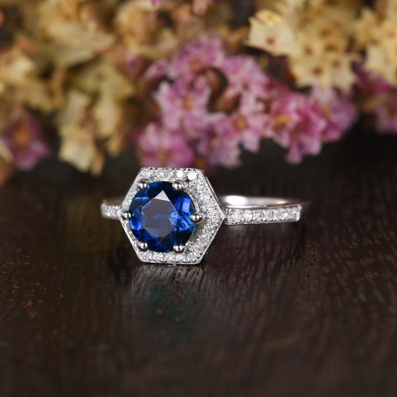 1 CT Round Cut Blue Sapphire Diamond 925 Sterling Silver Halo Anniversary Gift For Women