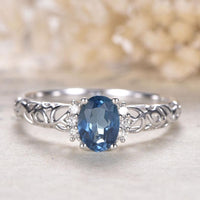 1.20 Ct Oval Cut London Blue Topaz Solitaire W/Accents Promise Gift Ring In 925 Sterling Silver