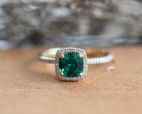 1 CT Cushion Cut Emerald Diamond 925 Sterling Silver Halo Engagement Ring