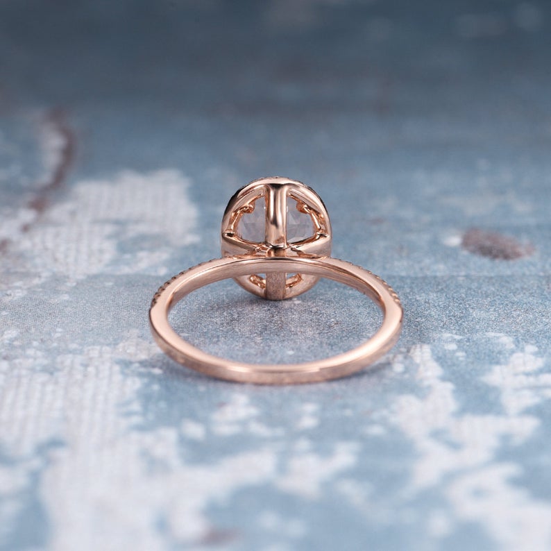 1 CT Oval Cut Morganite Diamond Rose Gold Over On 925 Sterling Silver Women Halo Wedding Ring