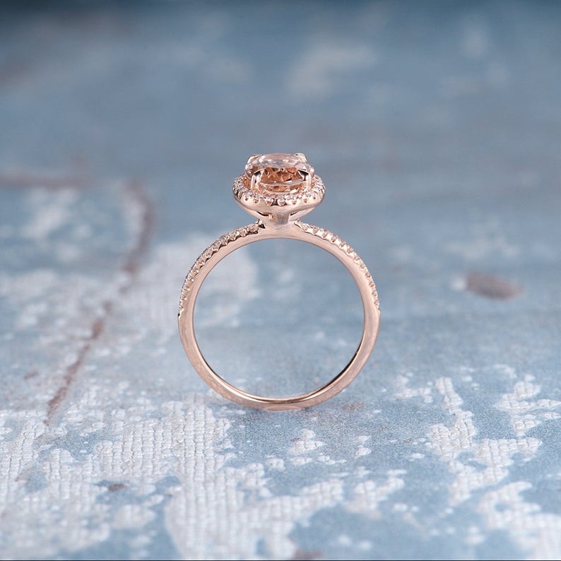 1 CT Oval Cut Morganite Diamond Rose Gold Over On 925 Sterling Silver Women Halo Wedding Ring
