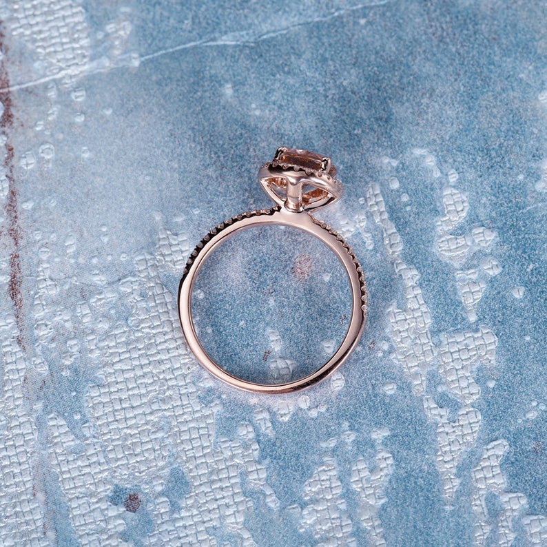 1 CT Oval Cut Morganite Diamond Rose Gold Over On 925 Sterling Silver Women Halo Wedding Ring