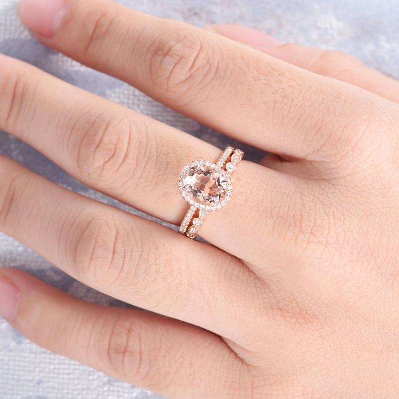 1 CT Oval Cut Morganite Diamond 925 Sterling Silver Women Wedding Bridal Set