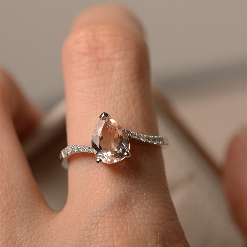 1.50 Ct Pear Cut Morganite 925 Sterling Silver Solitaire W/Accents Engagement Ring