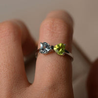 2 CT Trillion Cut Aquamarine & Peridot Double Stone Bow Ring In 925 Sterling Silver