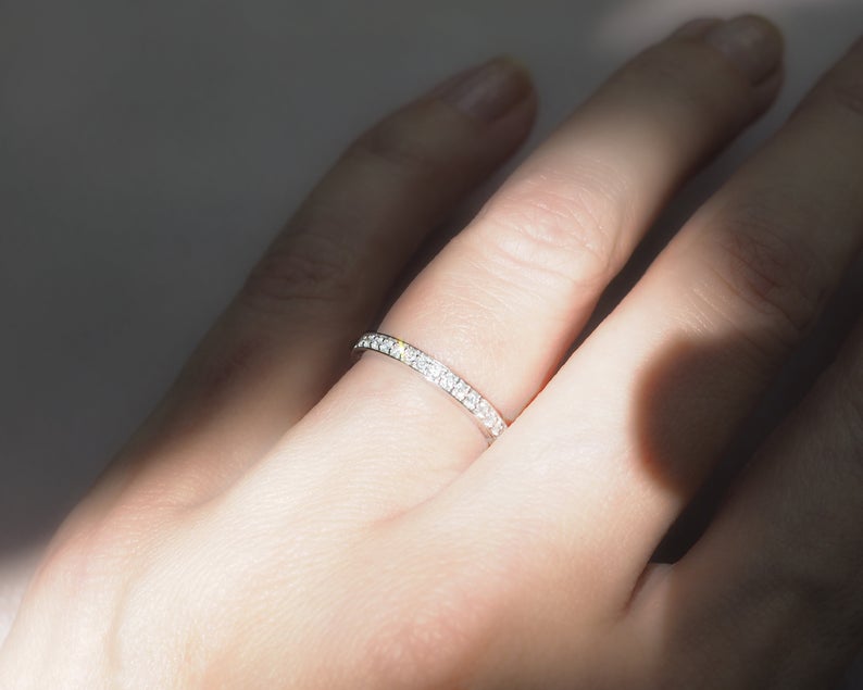 1.20 CT Round Cut Diamond White Gold Over On 925 Sterling Silver Eternity Band Pave Set Ring