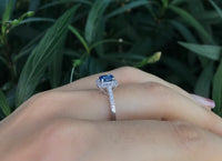 1 CT Oval Cut Blue Sapphire White Gold Over On 925 Sterling Silver Halo Engagement Ring