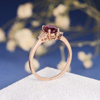 1.50 Ct Oval Cut Red Ruby Rose Gold Over On 925 Sterling Silver Solitaire W/Accents Anniversary Gift Ring