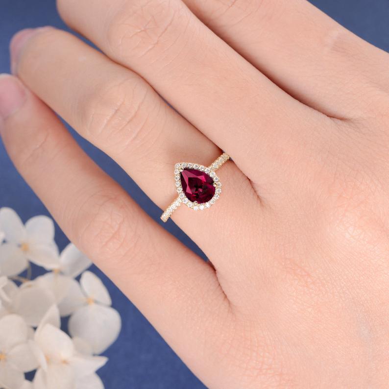 1 CT Pear Cut Red Ruby Diamond 925 Sterling Silver Halo Anniversary Gifts For Her