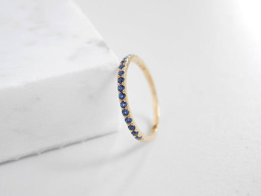 1 CT Round Cut Blue Sapphire Diamond 925 Sterling Silver Half Eternity Band Ring