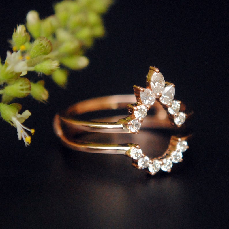 0.75 CT Marquise Pear Diamond Ring Guard 925 Sterling Silver