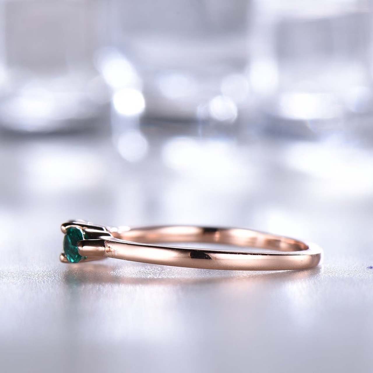 1 CT Pear Cut Emerald Diamond Rose Gold Over On 925 Sterling Silver Wedding Band Ring