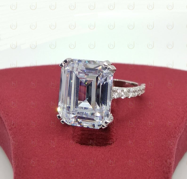 2 CT Emerald Cut CZ Diamond 925 Sterling Silver Solitaire With Accents Ring
