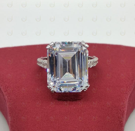2 CT Emerald Cut CZ Diamond 925 Sterling Silver Solitaire With Accents Ring