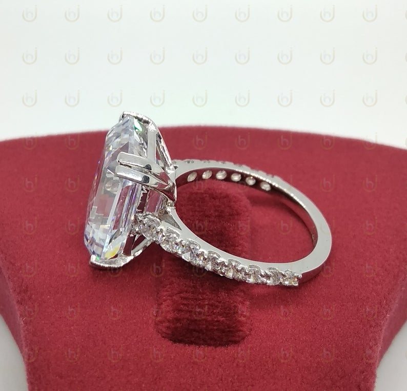 2 CT Emerald Cut CZ Diamond 925 Sterling Silver Solitaire With Accents Ring