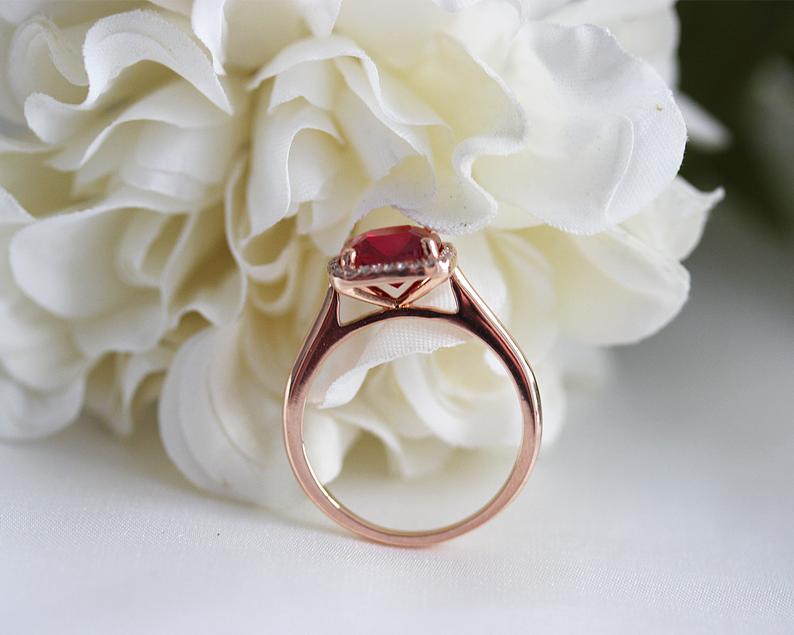 2 CT Cushion Cut Ruby Diamond 925 Sterling Silver Halo Women's Wedding Ring