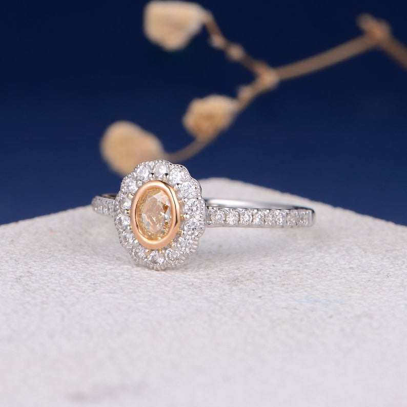 1.75 Ct Oval Cut Yellow Citrine & Round CZ Halo Engagement Ring In 925 Sterling Silver