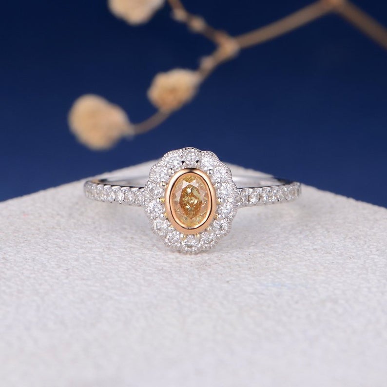 1.75 Ct Oval Cut Yellow Citrine & Round CZ Halo Engagement Ring In 925 Sterling Silver