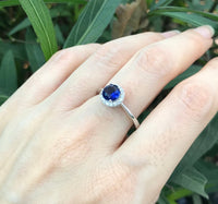 1 CT Round Cut Blue Sapphire Diamond 925 Sterling Silver Halo Anniversary Ring