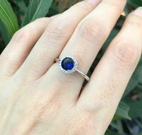 1 CT Round Cut Blue Sapphire Diamond 925 Sterling Silver Halo Anniversary Ring